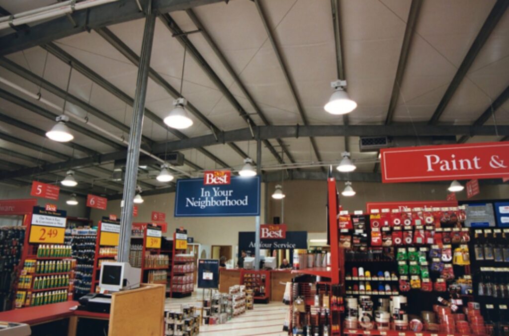 Steel structured store with shelves of products after a remodel by Idaho Falls Metal Construction Company Apollo Construction Company Inc.